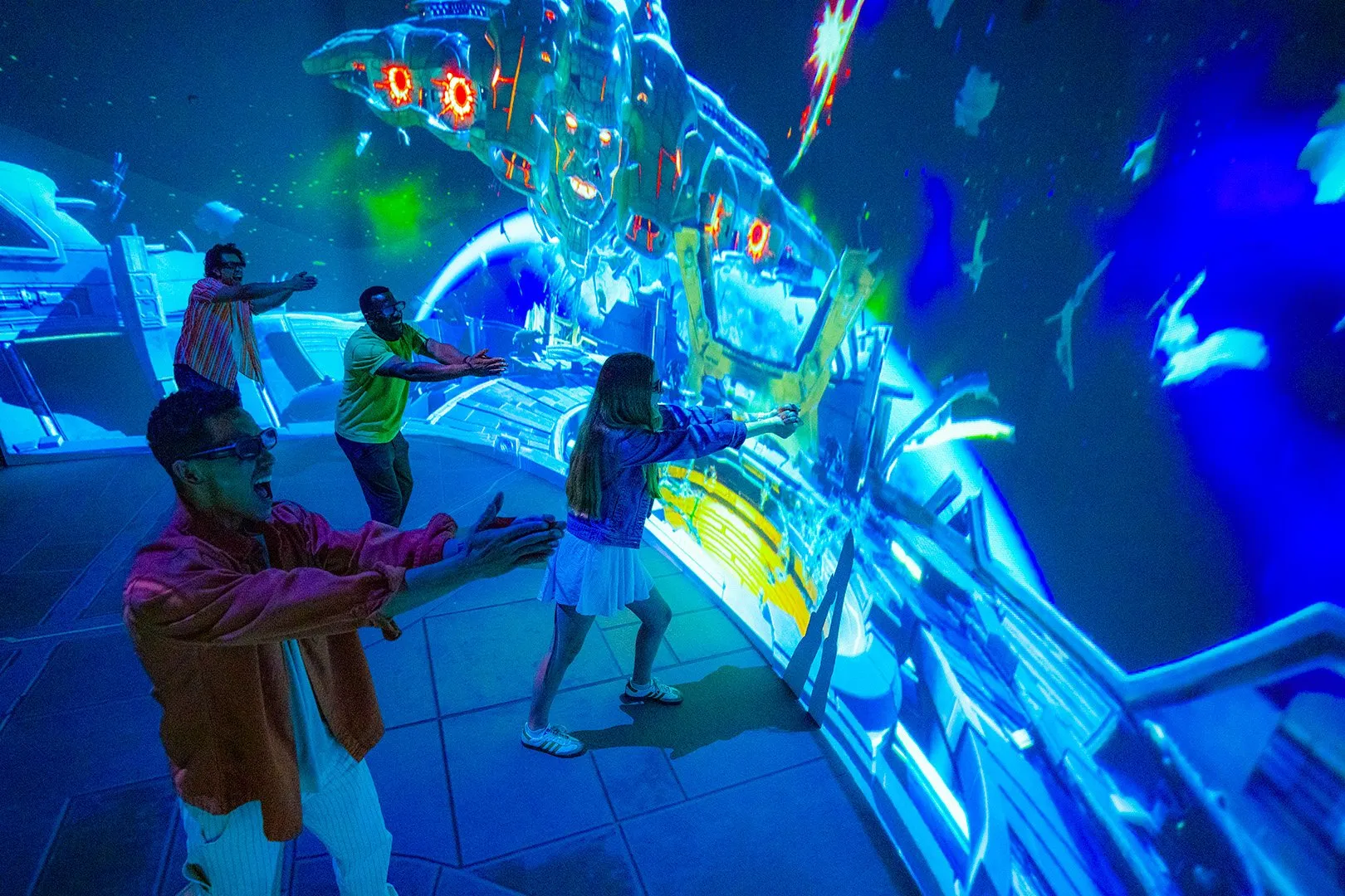 Game players are doing the thunder clap in the gaming experience.